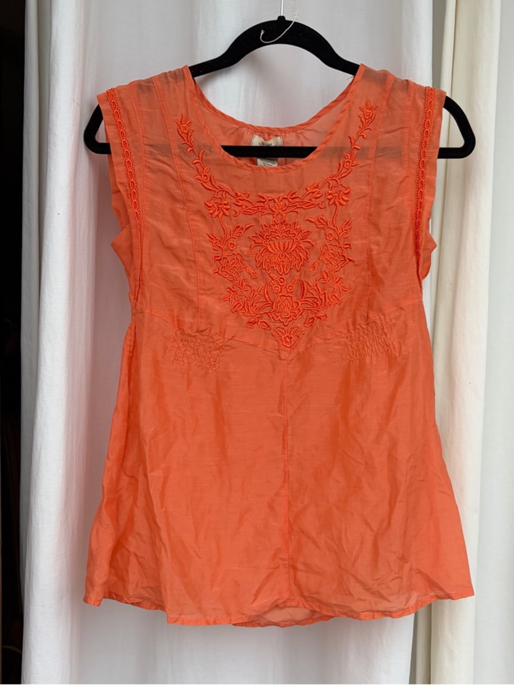 S Line Embroidered Semi Sheer Silk Cotton Blend Blouse, Boho Cottagecore Summer